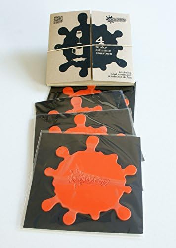 Set of 4 ORANGE Coasters Anti Slip Silicone & Box - FREE POST