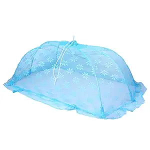 little monkeys Cotton Mosquito Net for Baby, HDPR [High Density Poly Ethylene] Tech, Infant Washable & Portable Sleeping Mosquito Net (0-36mm), Frame Hung, [Blue, Queen Size Bed]
