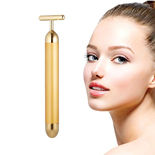 Beauty Bar 24k Golden Pulse Facial Massager Barra de belleza dorada Rodillo T-Shape Electric Sign Face Massage Tools for Sensitive Skin Face Pull Tight Firming Lift