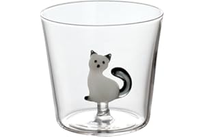 Ichendorf Milano Tumbler Gatto Bianco con Coda Grigia | Collezione Tabby Cat | 35 cl | Vetro Borosilicato | Fatto a Mano