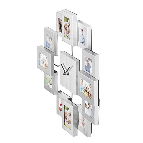 VonHaus Fotorahmen Bilderrahmenuhr Uhr Aluminium Silber Für 12 Fotos - 3