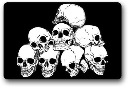 Top Fabric &amp; Non-Slip Rubber Indoor/Outdoor Doormat Door Mats - White Skull With Black Background Floor Mat Rug for Home/Office/Bedroom(1) (30"x18",L x W)