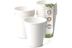 GREENBOX Bio Pappbecher I Einweggeschirr Trinkbecher Papierbecher kompostierbare und biologisch abbaubare Becher I weiße, unbedruckte, umweltfreundliche Kaffeebecher 50 Stück 250ml 10oz