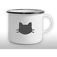 The Manufacture Katzenkopf Katze Haustier Tier Emaille Becher Tasse als Geschenk, weiß Outdoor Ausrüstung
