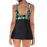 Moserian Damen Plus Size Print Bow Tankini Bikini Bademode Badeanzug Push-Up Badeanzug