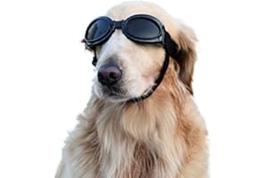 Vivi Bear Pet Lunettes de Soleil Pliant Pet Lunettes Lunettes UV Mode Cool Pet Chien Lunettes avec Sangle réglable et imperméable à l’Eau Coupe-Vent pour Les Chiens de Moyenne et Grande(Sombre)