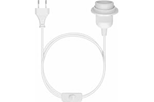 TECHZOCO Portalámpara E27 con Interruptor, Adaptador de lámpara e27, Base para Bombilla, Enchufe + Interruptor ON/Off, Longitud de 2 Metros, Casquillo E27 Cable 0,75 mm², máx. 60W, Blanco