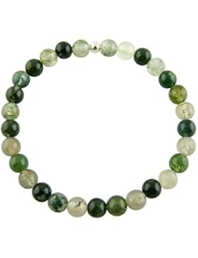 Sunsara Traumsteinshop Moosachat Armband Edelstein Kugeln (Perlen) 6 mm und 925er Silberkugel Heilsteinarmband...