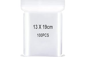 YOFADCI Sachets Plastique Transparents Refermables, Sac Scellé, Sac de Rangement, Sac de à Fermeture, S'appliquent aux Cuisine, Fournitures de Bureau, Rangement de Papeterie etc. 13x19cm 100pièce