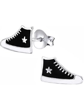 Laimons Kids Kinder-Ohrstecker Kinderschmuck Sneaker Schuhe Stern Schwarz, Weiß Sterling Silber 925