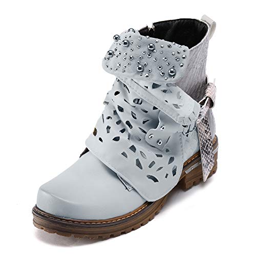 BeautyTop Bottes Femme, Femmes Bottines en Cuir Boucle Creux Out Perle Botte Femme Hiver Boot Zipper Hiver Cheville Martin De Neige Fourrure Chaussures Chaudes Plates Fourrées Bottes