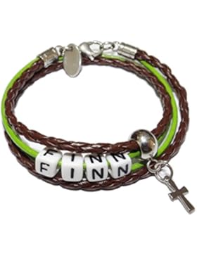 ARTemlos® Handgefertigtes Kinder-Armband mit Name aus Edelstahl und Leder (010)