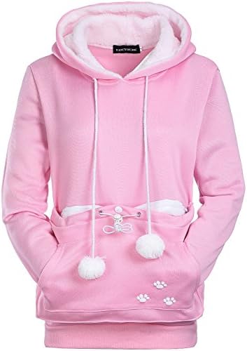 Wangyue Women's Cute Kangaroo Pocket Hoodie Long Sleeve Pullover Sweatshirt (S, New Pink)