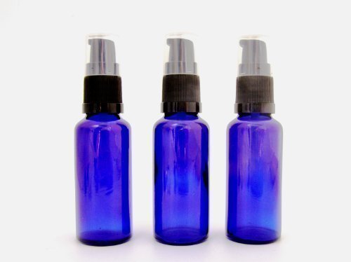 3 x 50ml Blue Glass Aromatherapy Bottle with BLACK treatment pump/lotion pump. Top quality empty blue glass bottle suitable for Aromatherapy, Art, Crafts, First Aid, Travel Size Bottle for Beauty Gels, Serums and Lotions