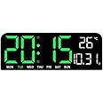 Tetpino plastic Digital Wall Clock with Large Display,LED Digital Clock with Auto Dimmer,12/24H Format,DST,Date,Week,and Temperature Display,Electric Wall Clock (Green)