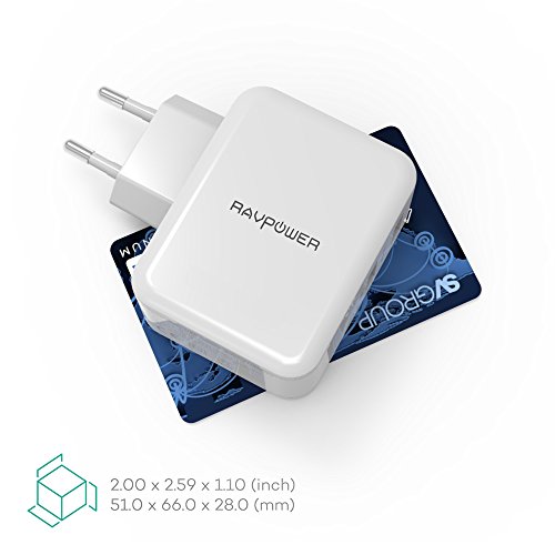 RAVPower USB Ladeger  t Schnelle Ladefunktion 30 W 2-Port Ladeadapter mit QC 3 0     bis zu 4X schnellere Aufladung f  r Galaxy S7 Edge  HTC One A9  N