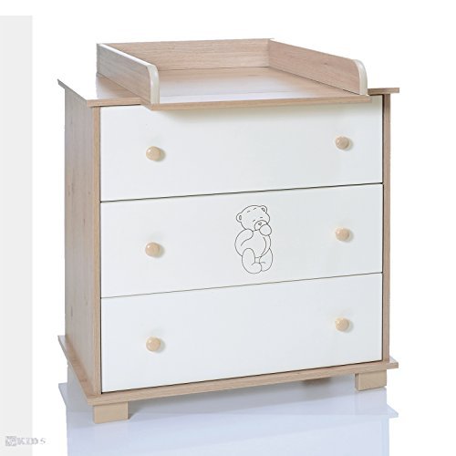 Baby Changing Chest Bear - Nursery Furniture Changer Unit With 3 Drawers - Baby Changing Table removeable