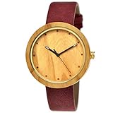 Elegante Pure Time® Designer Damen-Uhr Öko Natur Holz-Uhr Armband Uhr Analog Klassisch Quarz-Uhr Armbanduhr Lila Braun Gold Leder-Armband Holz Ziffernblatt