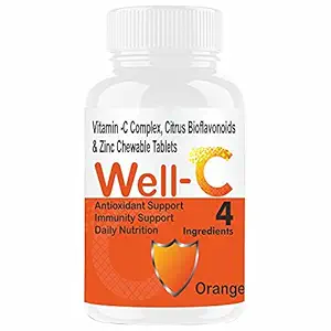 Well-C Vitamin C Tablets With Zinc Supplements Energy Stamina And Immunity Booster For Men women Kids | No Sugar Chewable Tablet - 60
