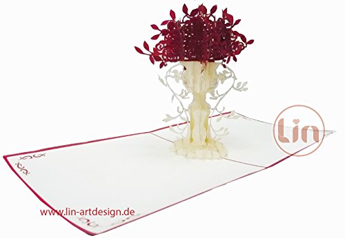 LIN-POP UP Grußkarten Dankeskarten Gute Besserung Geburtstagskarten Muttertagskarten Glückwunschkarten Blumenkarten, Rosen - 3