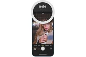 SBS Anillo LED Universal para Smartphone, luz Flash con Ajuste de Intensidad para TikTok, Youtube, Instagram, Selfies, vídeo y transmisión Directa, Cable de Carga USB Incluido