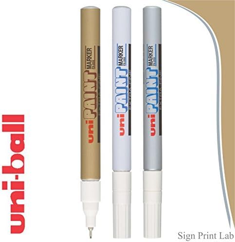 PX-203 UNI-BALL PAINT MARKER BULLET TIP FINE POINT (0.8mm) OIL BASED - SILVER/WHITE/GOLD (Pack of 6 Silver)