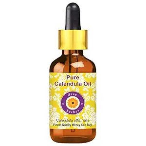 Deve Herbes Pure Calendula Oil (Calendula officinalis) with Glass Dropper 100% Natural Therapeutic Grade for Skin & Hair 100ml.