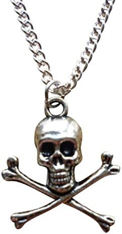 Antique Silver Skull and Crossbones Pirate Jewellery Necklace + Gift Bag
