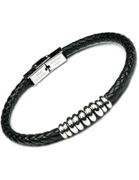 Lufetti Armband Herren Leder schwarz Edelstahl