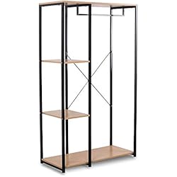 WOLTU SR0047hei Porte-Manteau Portant à vêtements avec étagère Porte-Chaussures en Bois et Acier,90x40x167cm Noir+Chêne Clair