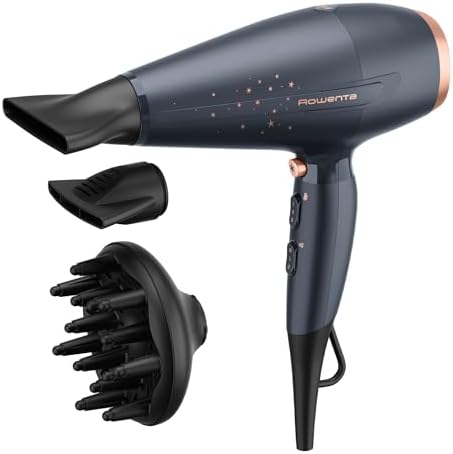 Rowenta Pro Power+ Stellar Hair Dryer, Asciugacapelli con Motore AC per Prestazioni da Salone, Tecnologia Ionica, con 2 Beccucci e Diffusore per Ricci, CV7231