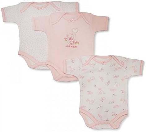Aumsaa Baby Unisex Girls Boys 3 Pack Short Sleeved Sleeveless Cotton Baby Vests Bodysuits Newborn to 24 Months (Pink Short Sleeve, Newborn)