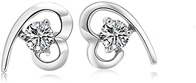 Sterling Silver Stud Earrings, Nopson Heart Sparkling Diamond Sterling Silver Princess Cut Cubic Zirconid Stud Earrings