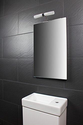 Galdem Bad-Set CUBE Gäste WC Set Gästebad Badmöbel Waschbecken Unterschrank Keramikwaschbecken Waschtisch Spiegel Beleuchtung Softclose Weiß Hochglanz - 2