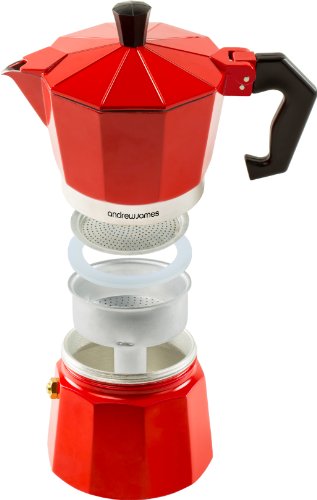Andrew James – 3 Tassen Espressokocher Im Italienischen Stil – Rot – Inklusive Dichtungsring - 2