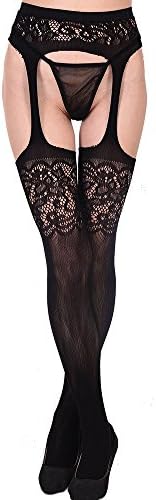 Women lingerie Fishnet stockings garters upscale Jumpsuit Siamese socks (black1)