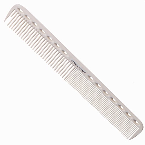 HYOUJIN®605 Ivory White Fine Cutting Comb, Sassoon Style Comb, Master Barber Comb with shallow, coarse and fine tooth-14 holes for meauring device-Barber Shop/Professional Hair Salon Use-Incredibly Lightweight, Heat Resistant...