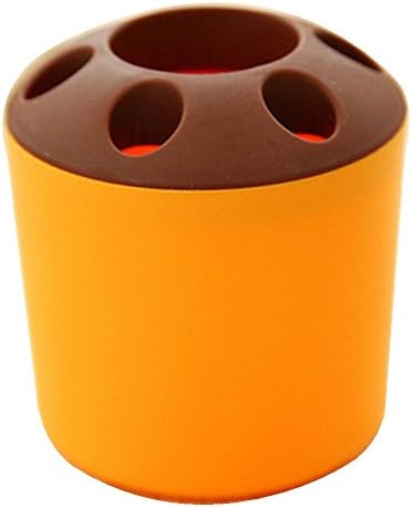 Pencil Holder, KooKen Multifunction Plastic Porous Desktop Office Supplies Pencil Cup and Storage Box Makeup Toolbox - Yellow&amp;Brown