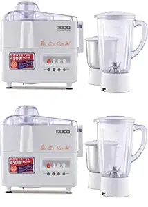 Usha 3345 450-Watt Juicer Mixer Grinder with 2 Jars (White, Pack of 2)