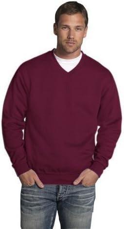 Mens Russell V-Neck Pullover, Set-in Sweatshirt Adult Top-Burgundy-Large