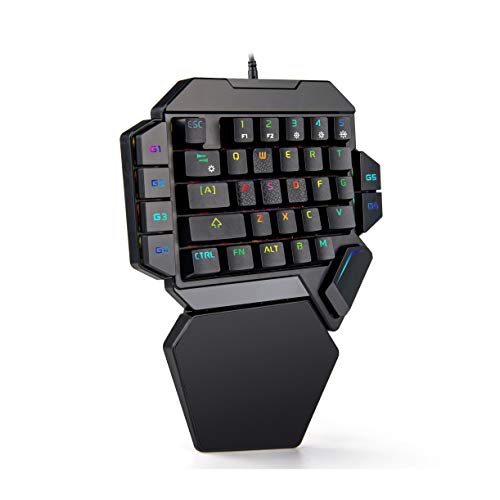 RedThunder K50 Clavier de jeu Mécanique à une main - Commutateurs bleus Clavier de jeu portable miniature à 35 touches RGB - Contrôleur de jeu ergonomique pour PC / MAC / PS4 / XBOX ONE Gamer