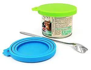 Comtim Pet Food Can Lids, Silicone Can Covers for Dog Cat Food, Universal Size Fit Small Medium Large Cans, 2 Pack and 1 Pet Food Cans Spoon