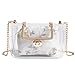 Produktbild QuaanFrau Sommer Laser Transparent Schulter Crossbody Tasche Einfach Einkaufen Tote Tasche Tragbar Beiläufig Bogen Stroh Gewebte Eimer Geldbörse Lieferjunge Brust Metall Kette (Weiß)