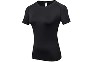 Daoba Camiseta de Compresión de Manga Corta para Mujer Baselayer Top Deportivos Secado Rápido para Ejercicio Gimnasio Entrenamiento Cruzado Correr Pilates Jogging