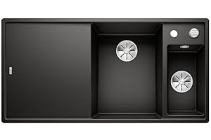 BLANCO AXIA III 6 S | Granitspüle aus SILGRANIT schwarz | Einbauart: Einbau von Oben | Hauptbecken rechts | mit Glasschneidbrett | für 60 cm breite Unterschränke | + Schneidbrett | [100x51x20,2 cm]