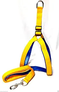 Petsplanet Yellow Nylon Dog Harness with Soft Blue Padding 0.75 inch Small Size