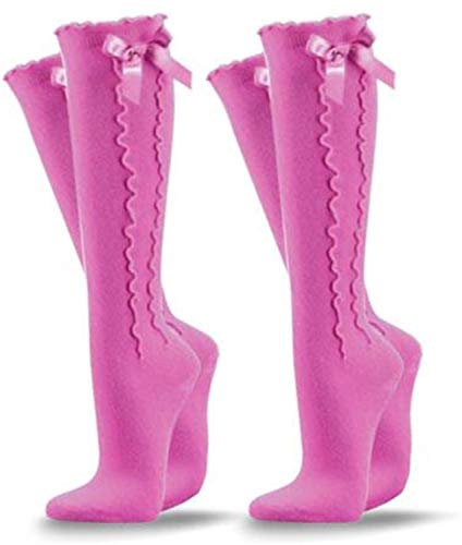 Circle Five 1,2 oder 3 Paar - Damen Kniestrümpfe traditionelle Trachtenmode mit Satinschleife und eingestrickter Rüsche von Größe 35 bis 42 Farbe Pink - 2 Paar Größe 39/42