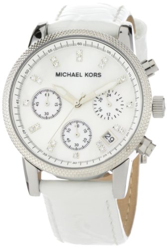 Michael Kors Women's MK5049 White Leather Quartz Watch with Mother-Of-Pearl Dial