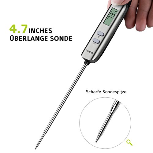 TopElek Fleischthermometer Digital Cooking Thermometer, Super lange Probe, mit 5 Sekunden Instant Read-out für Küche, Grill, BBQ, Essen, Steak, Türkei, Süßigkeiten, Milch, Bad Wasser - 4