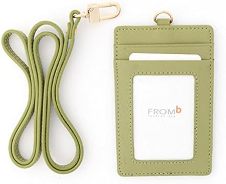 Leather Slim Credit Card Holder Id Card Case Holder Useful Purse with Neck Strap (Lime Green)